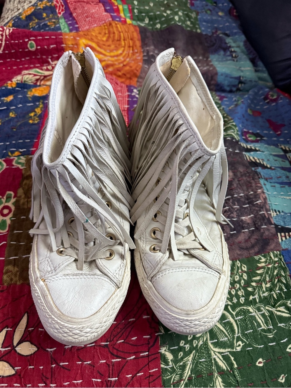 Converse White Fringe High-Top Sneakers